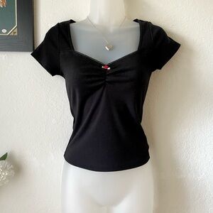 Black Ruched Fitted Top